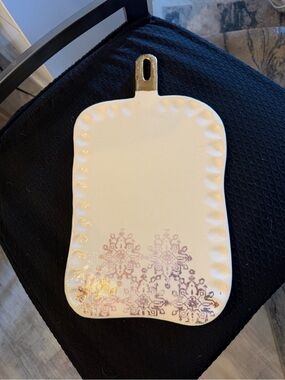 Anthropologie White Ceramic Serving board with Subtle mauve Accent
